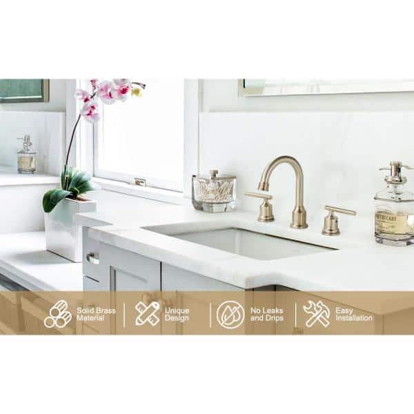 WOWOW 8 in Widespread DoubleHandle Bathroom Faucet with Drain Kit in Brushed Nickel