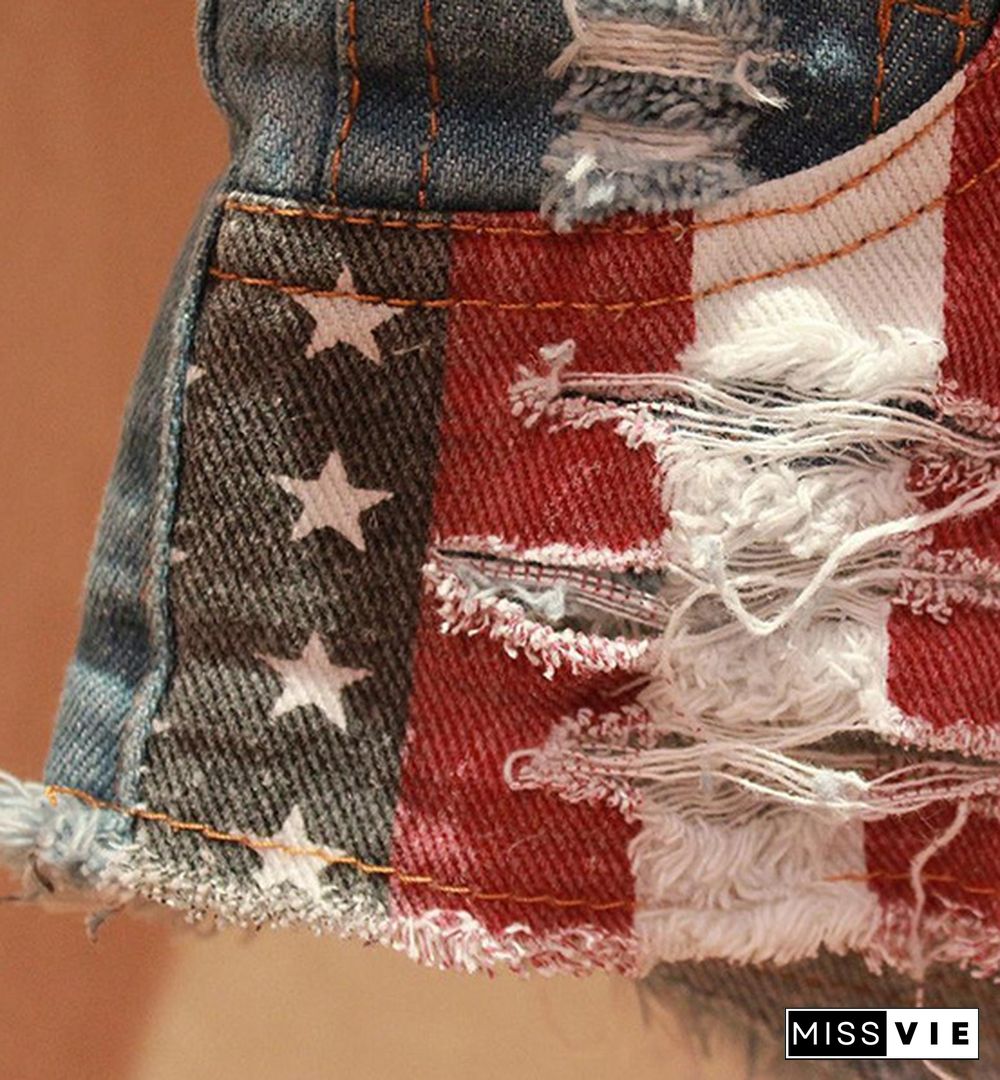 Fashion USA American Flag Print Sexy Summer Women Denim Short Shorts US Flag Casual Shorts Jeans