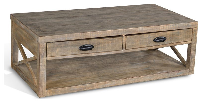 Sunny Designs Durango 48 quotCoastal Wood Cocktail Table in Weathered Brown   Farmhouse   Coffee Tables   by Homesquare  Houzz