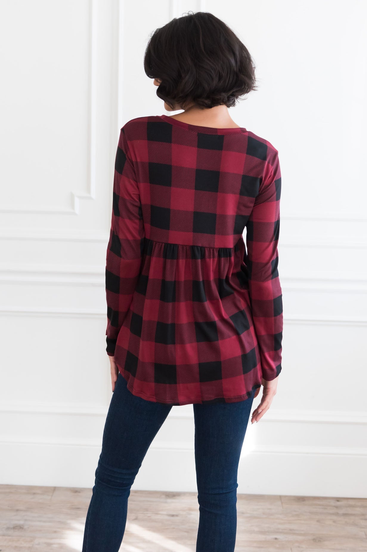 Breezy Plaid Modest Babydoll Top