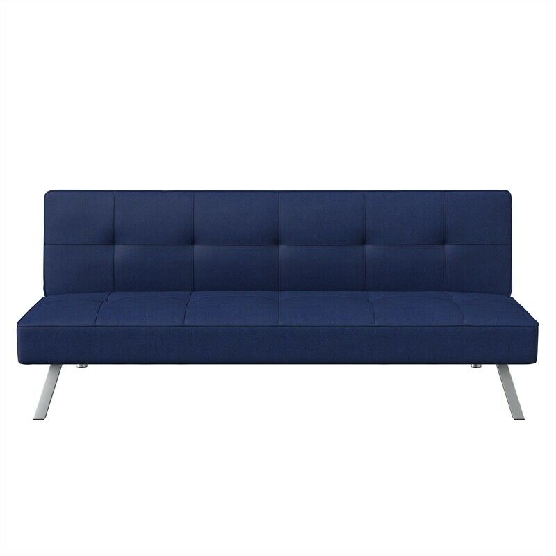 Navy Blue Tufted Sleeper Sofa in Fabric Upholstery