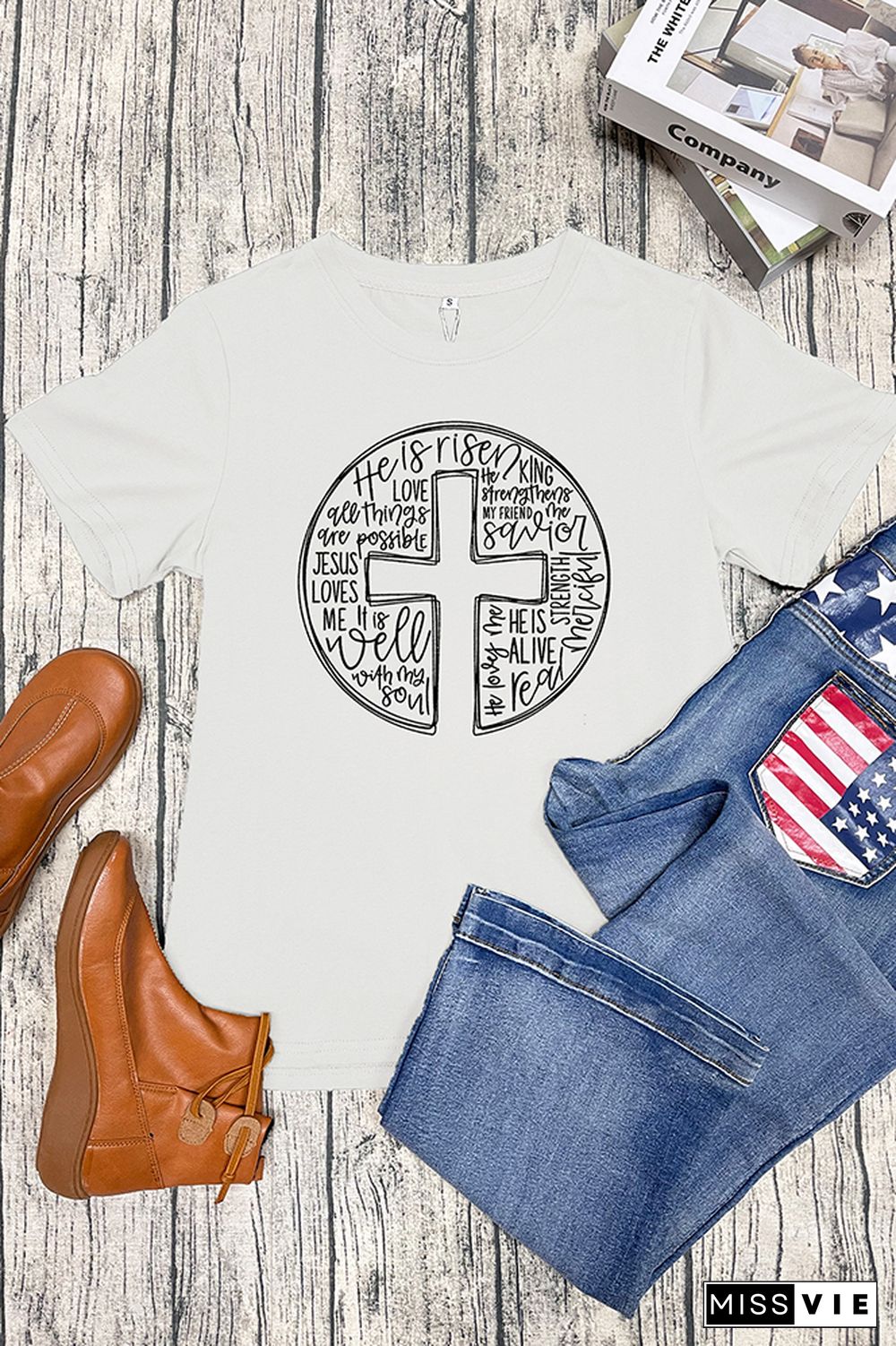 Cross With Words Easter Christian Short Sleeve Graphic Tee Wholesale