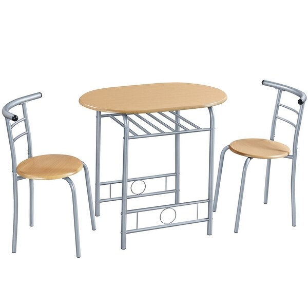 3pcs Wooden Dining Set with Round Table and Chairs， Drift Brown