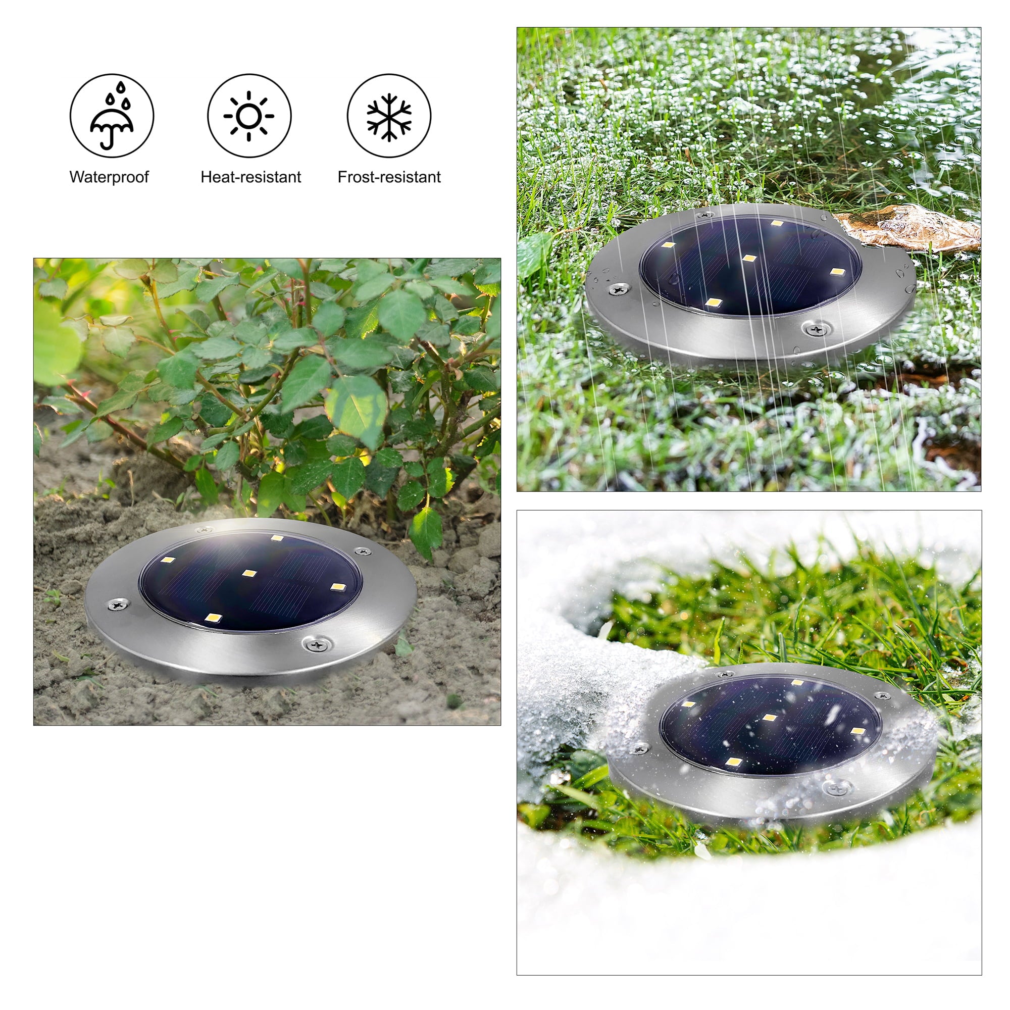 Mainstays Solar Powered Stainless Steel LED Landscape Disc Lights， 12 Lumens (4 Count)