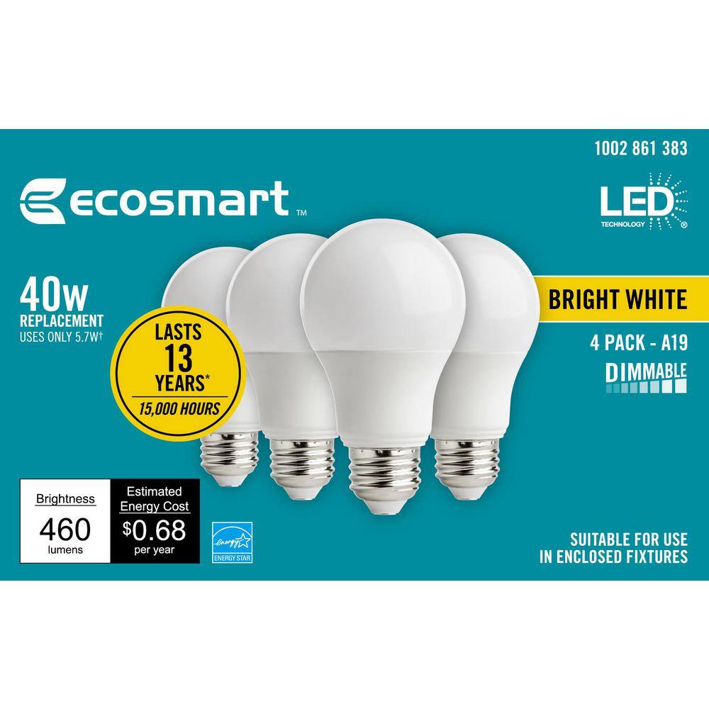 EcoSmart 40-Watt Equivalent A19 Dimmable ENERGY STAR LED Light Bulb Bright White (16-Pack) B7A19A40WESD02