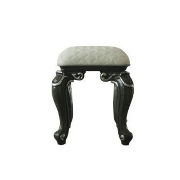 Wooden Stool with Upholstered Cushion in Charcoal