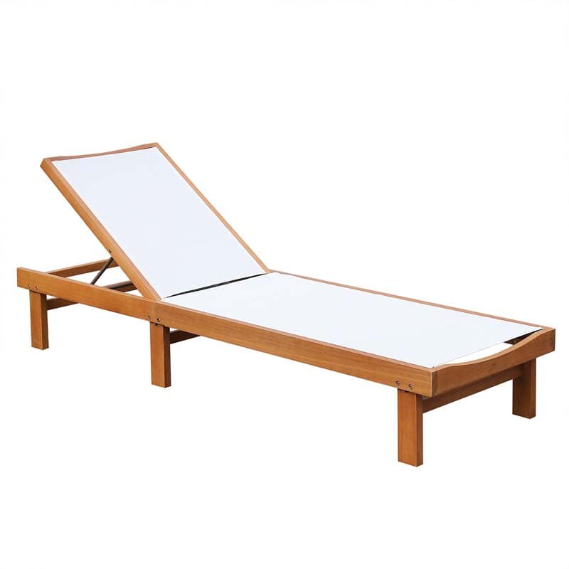 5-Position Wood Outdoor Patio Chaise Lounge Chair Pool Sun Lounger with Breathable Fabric