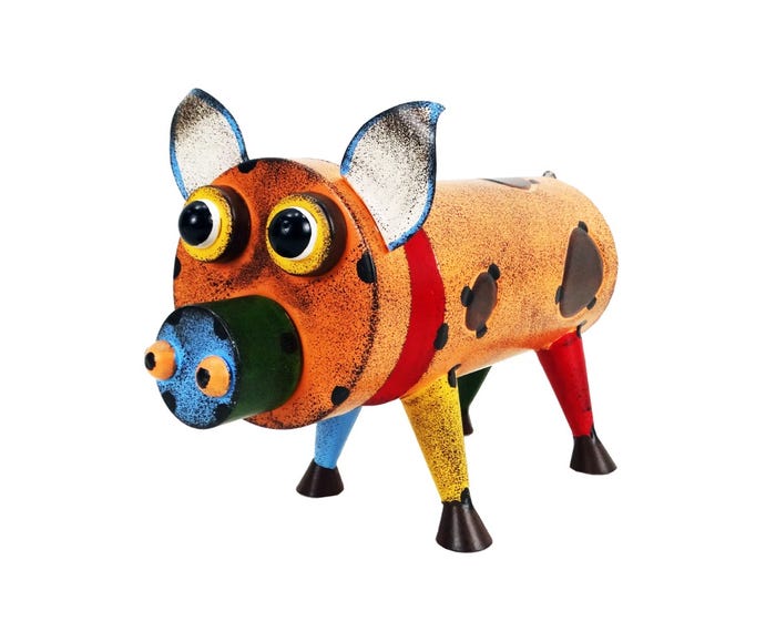 Alpine Colorful Recycled Metal Style Pig Décor - LJJ1396HH