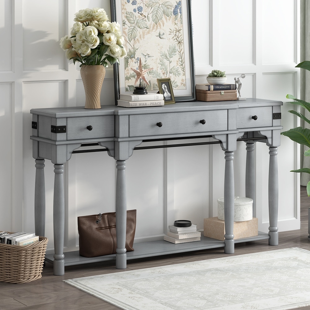 New Retro Style Console Table with 3 Storage Drawers and Bottom Shelf  Entryway Table Sofa Table for Hallway  Living Room