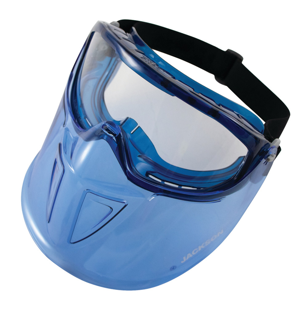 GPL500 Premium Goggle with Detachable Face Shield， Clear Lens， Anti-Fog Coating， Blue Frame