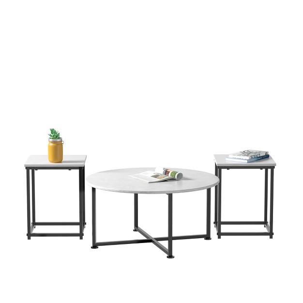 Costway Coffee Table Set Of 3 Modern Faux Metal Frame For Living Room Apartment