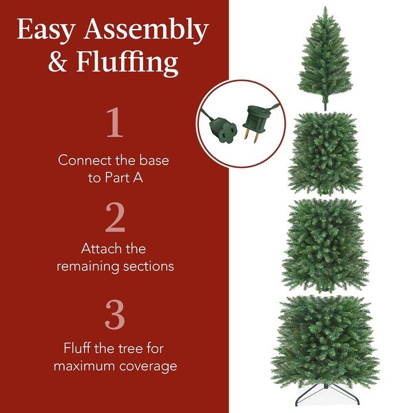 9ft PreLit Pencil Christmas Tree，Skinny Spruce Slim Holiday Decoration w/ 1，298 Tips，450 Lights，Metal Hinges and Base