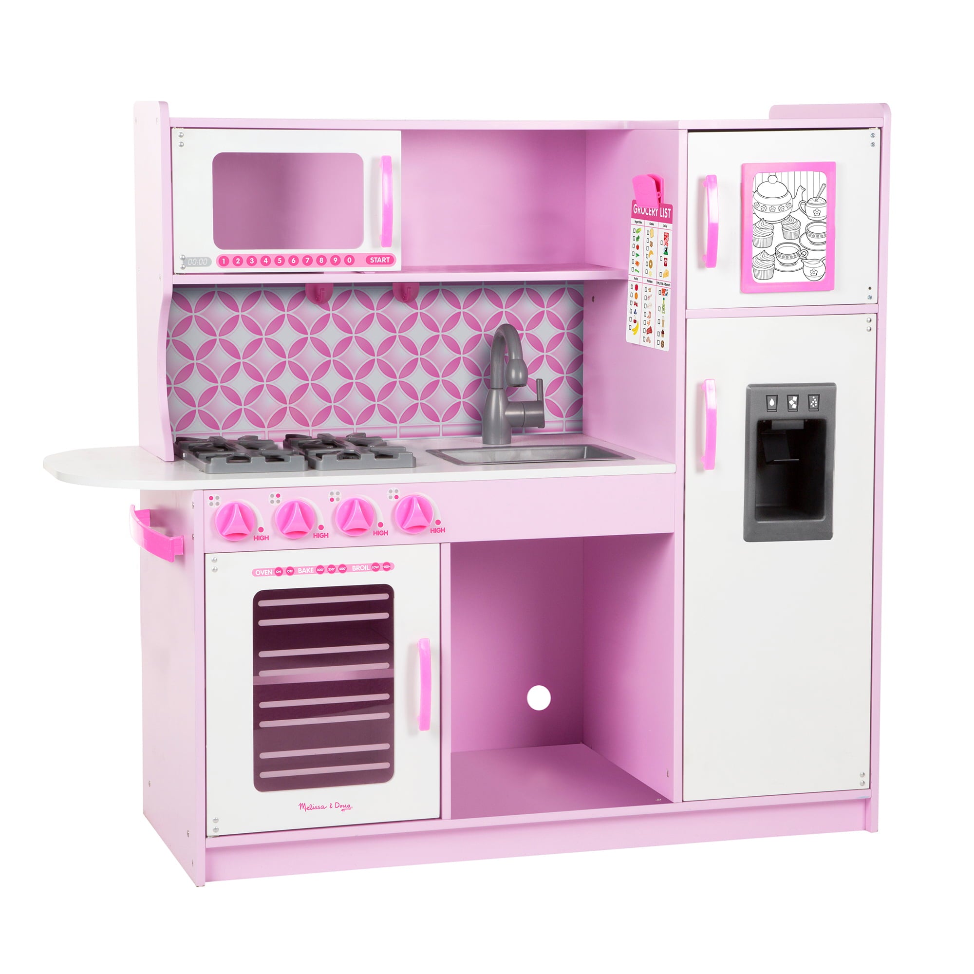 Melissa and Doug Wooden Chef’s Pretend Play Toy Kitchen With “Ice” Cube Dispenser – Cupcake Pink/White