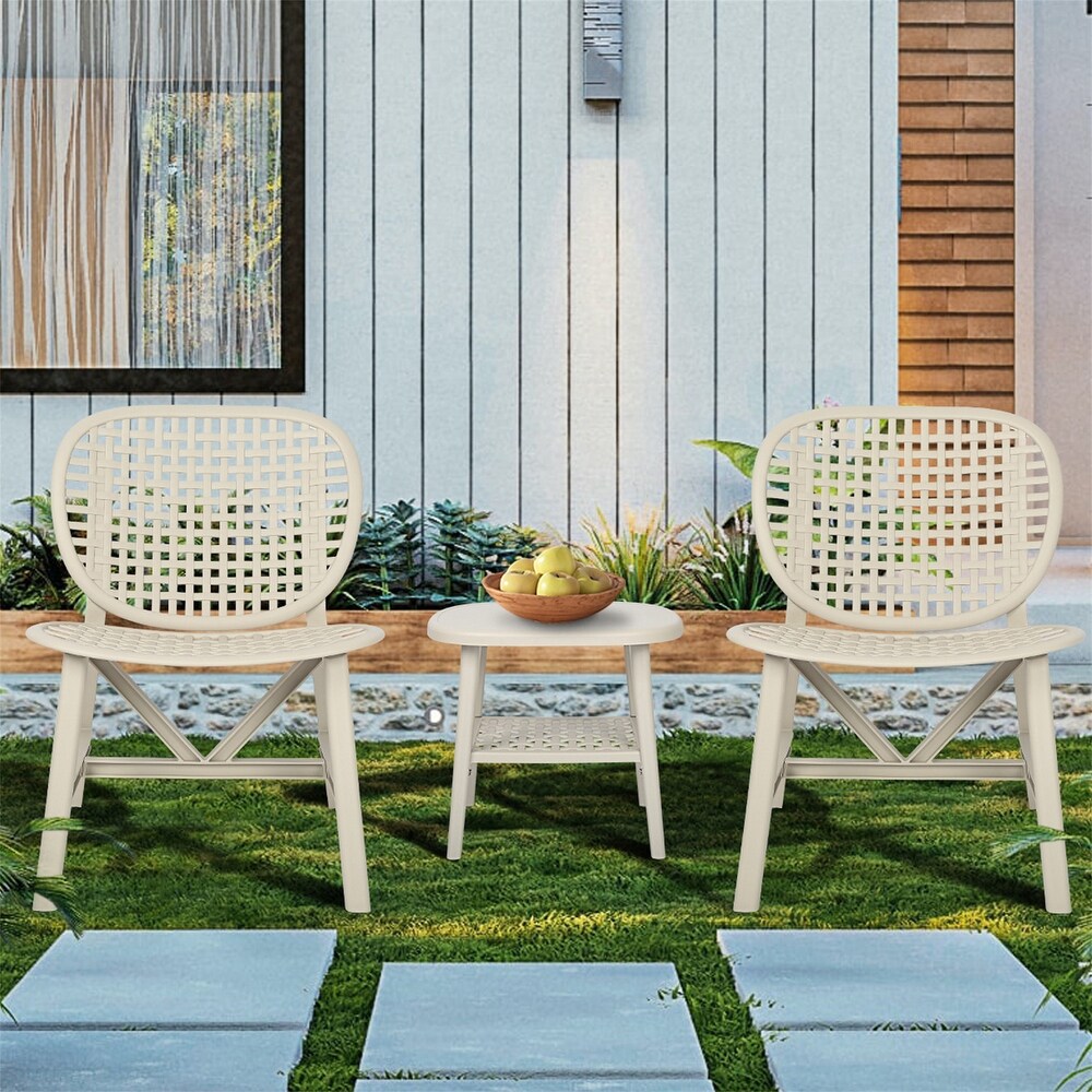 3 Pieces Patio Table Chair Set With Open Shelf