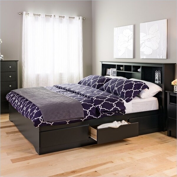 King size Bookcase Headboard in Black Wood Finish - - 29063323