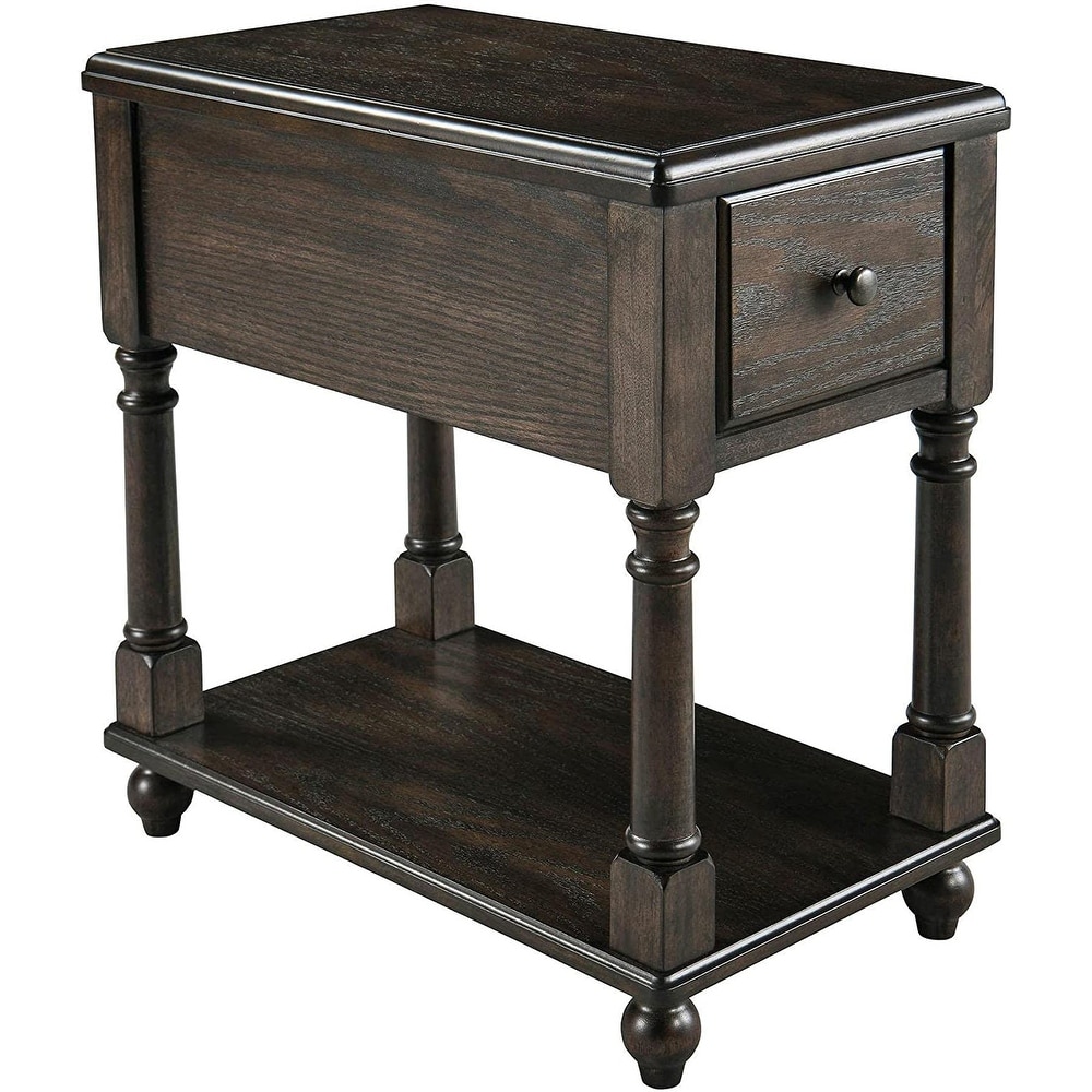 End Table with Drawer  Solid Wood 2 Tier End Side Table