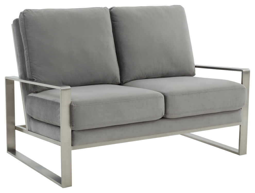 LeisureMod Jefferson Modern Design Velvet Loveseat With Silver Frame   Contemporary   Loveseats   by LeisureMod  Houzz