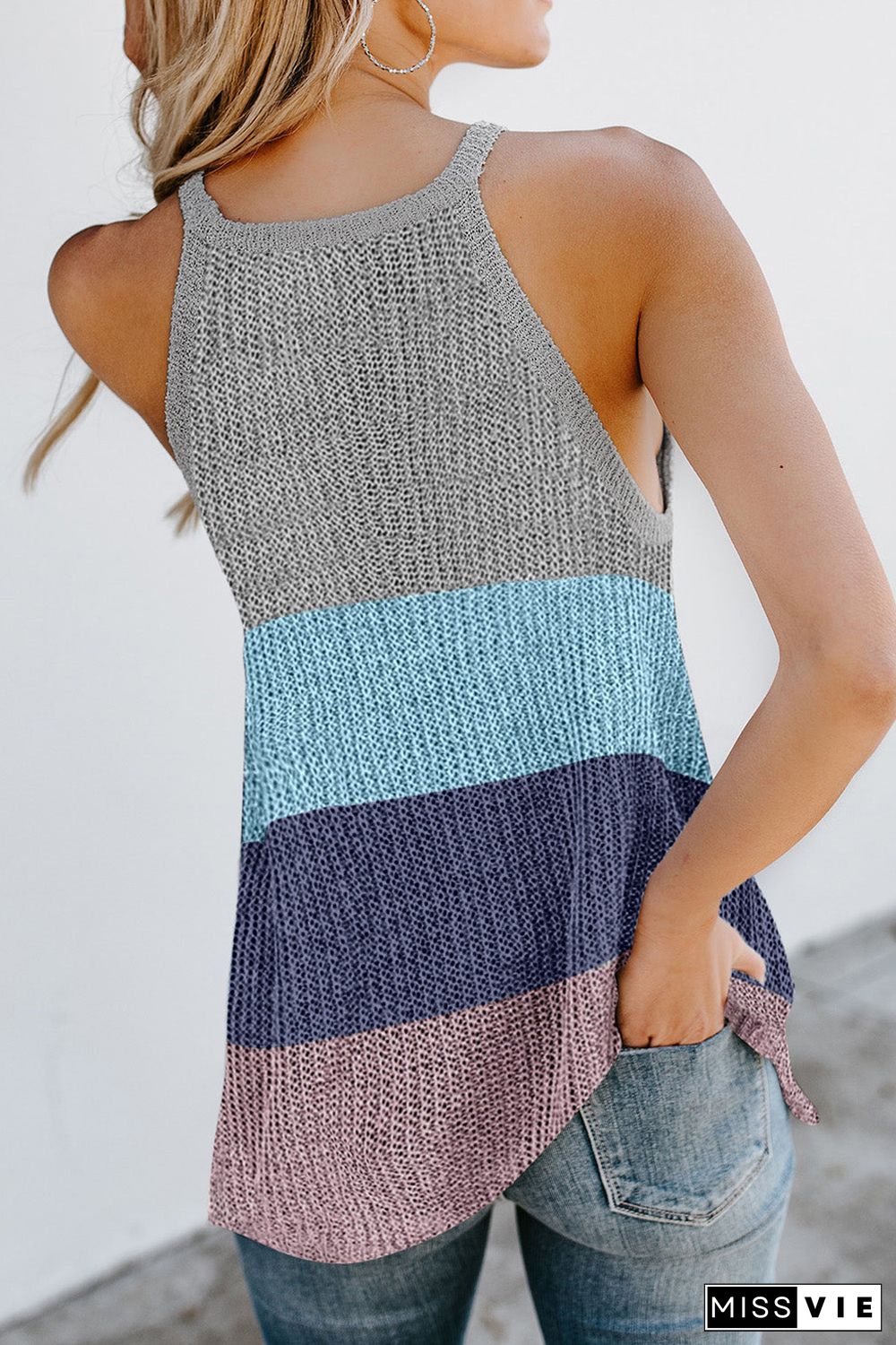 Color Block Striped Knit Tank Top