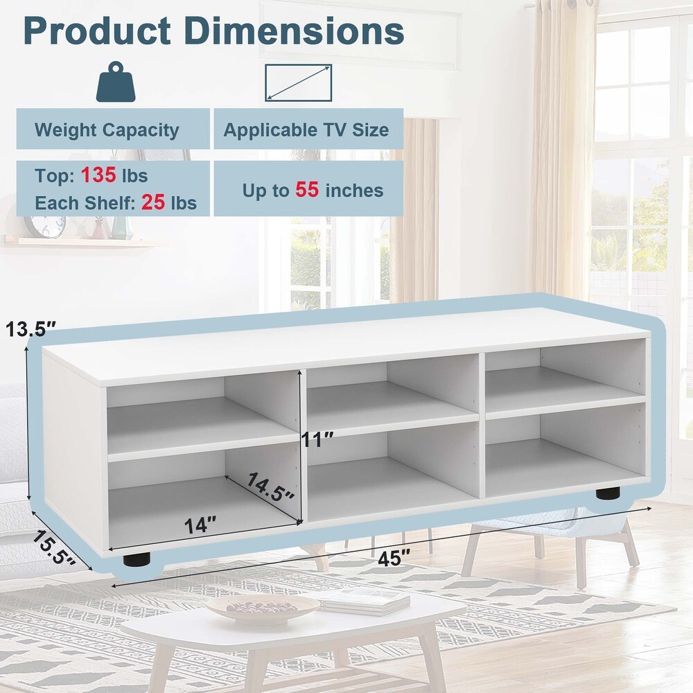 6 Cubby Media Console Entertainment Center with Adjustable Shelves