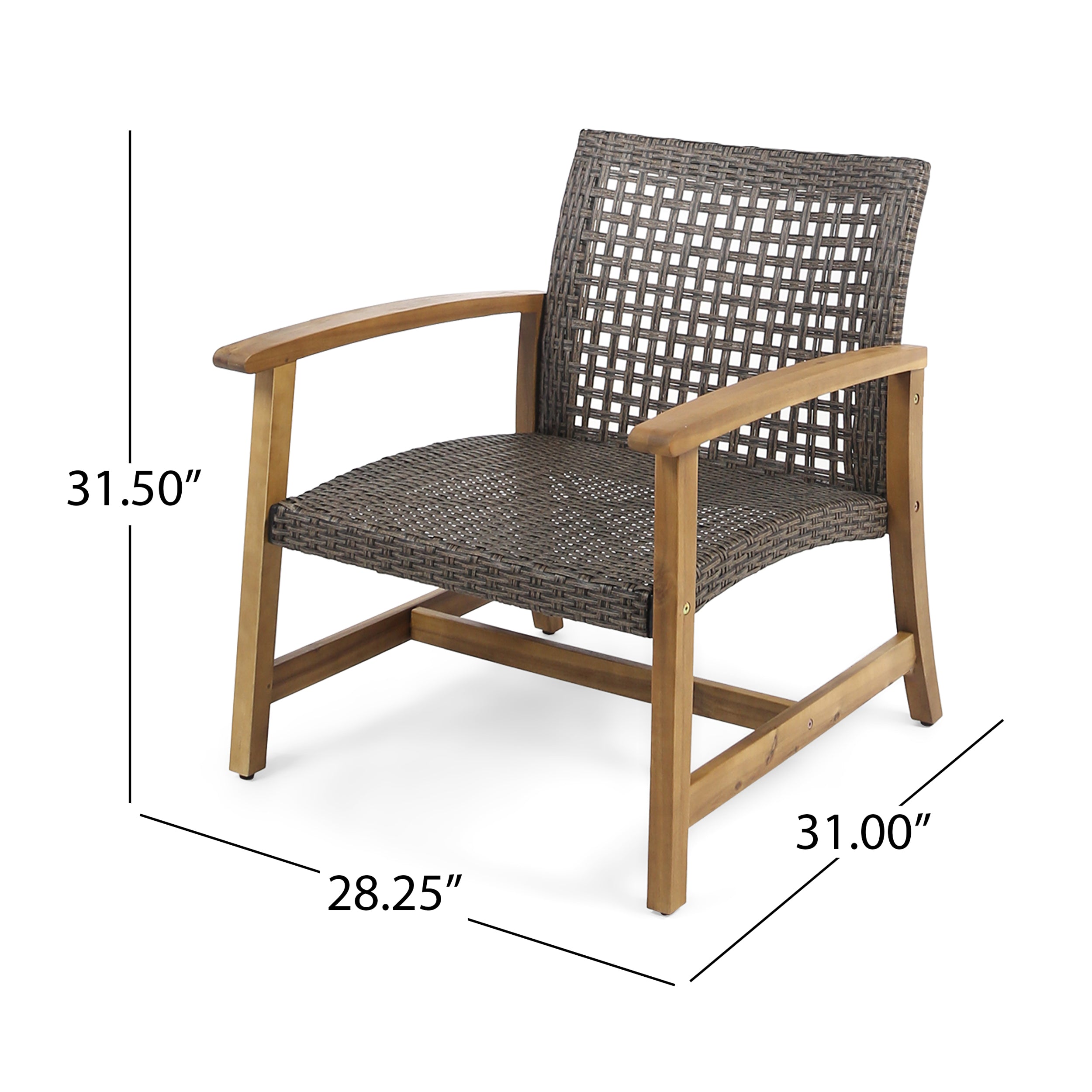 Tabby Outdoor 6 Seater Wood and Wicker Chat Set with Fire Pit