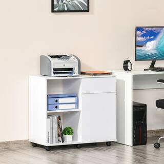 HOMCOM White Lateral File CabinetPrinter Stand with-Open Storage Shelves for Home or Office Use Including an Easy-Drawer 924-011V80WT