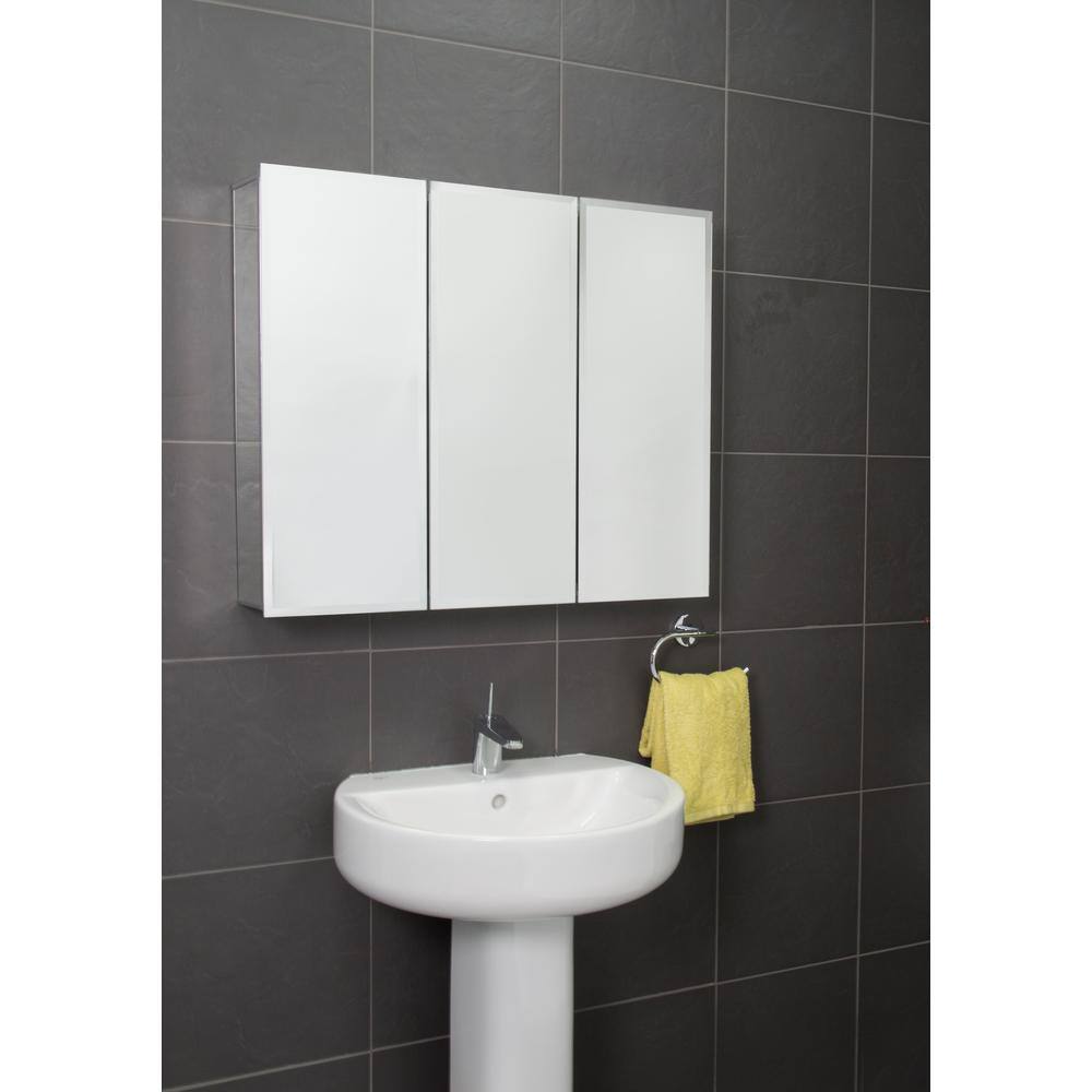 Croydex 30 in. W x 26 in. H Frameless Aluminum Recessed or Surface-Mount Bathroom Medicine Cabinet with Easy Hang System WC101869YW