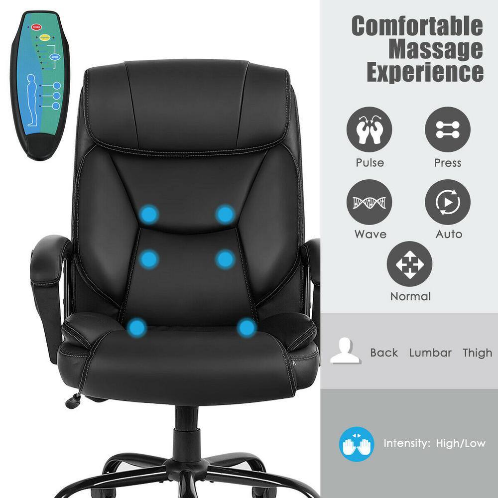 Costway 500 lb. Black Executive PU Leather Adjustable Height Computer Desk Chair Massage Office Chair GHM0087BK