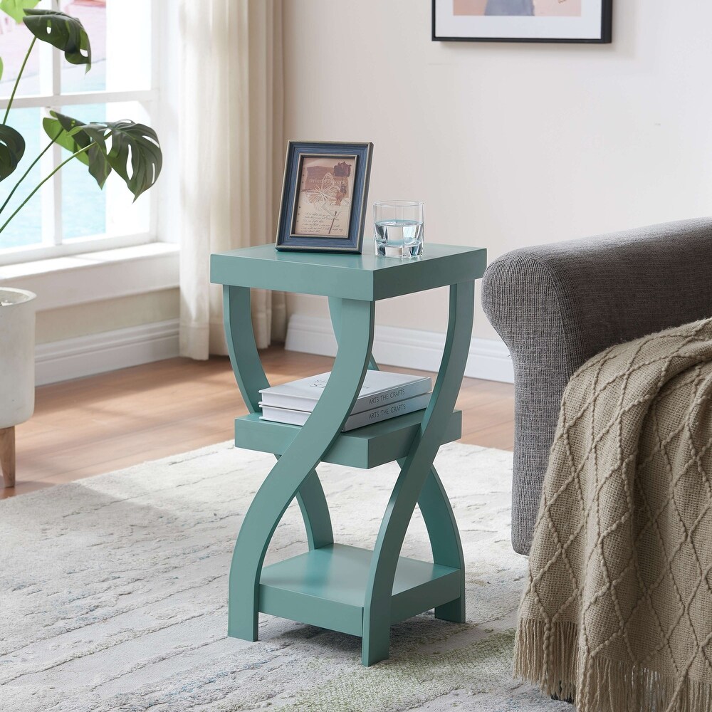 2 Tier Side End Table with Storage Shelf  Teal