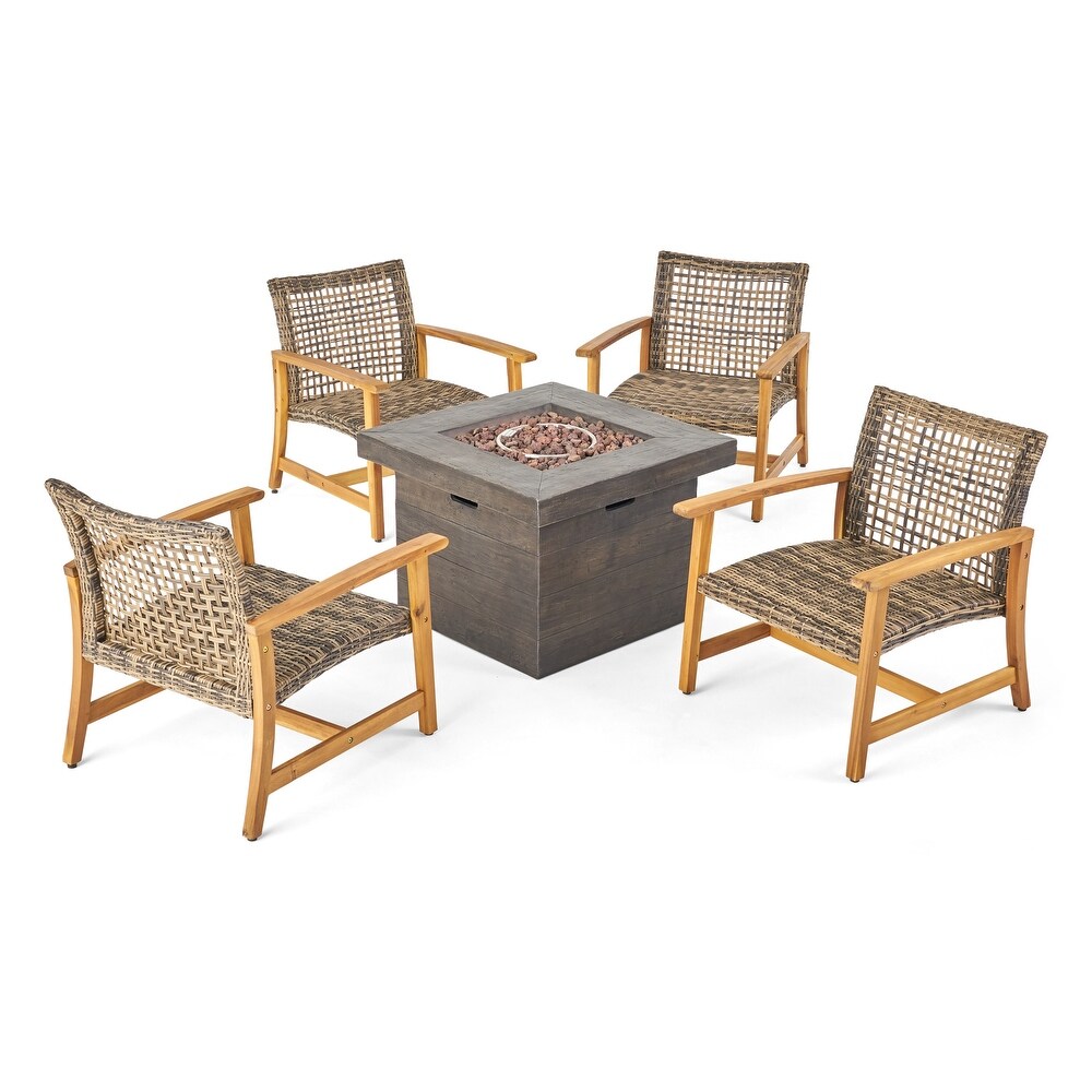 Breakwater Outdoor 5 piece Club Chairs and Fire Pit Set by Christopher Knight Home