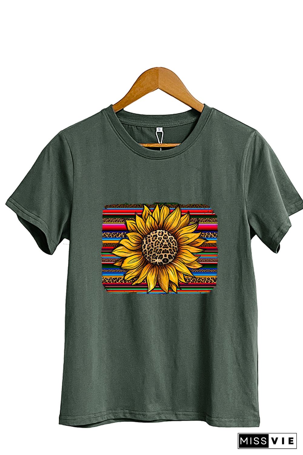 Leopard Sunflower Print Graphic Tees for Women Wholesale Short Sleeve T shirts Top