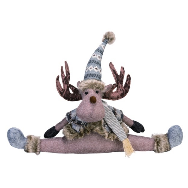 Transpac Fabric 21 In Multicolored Christmas Plush Sitting Moose