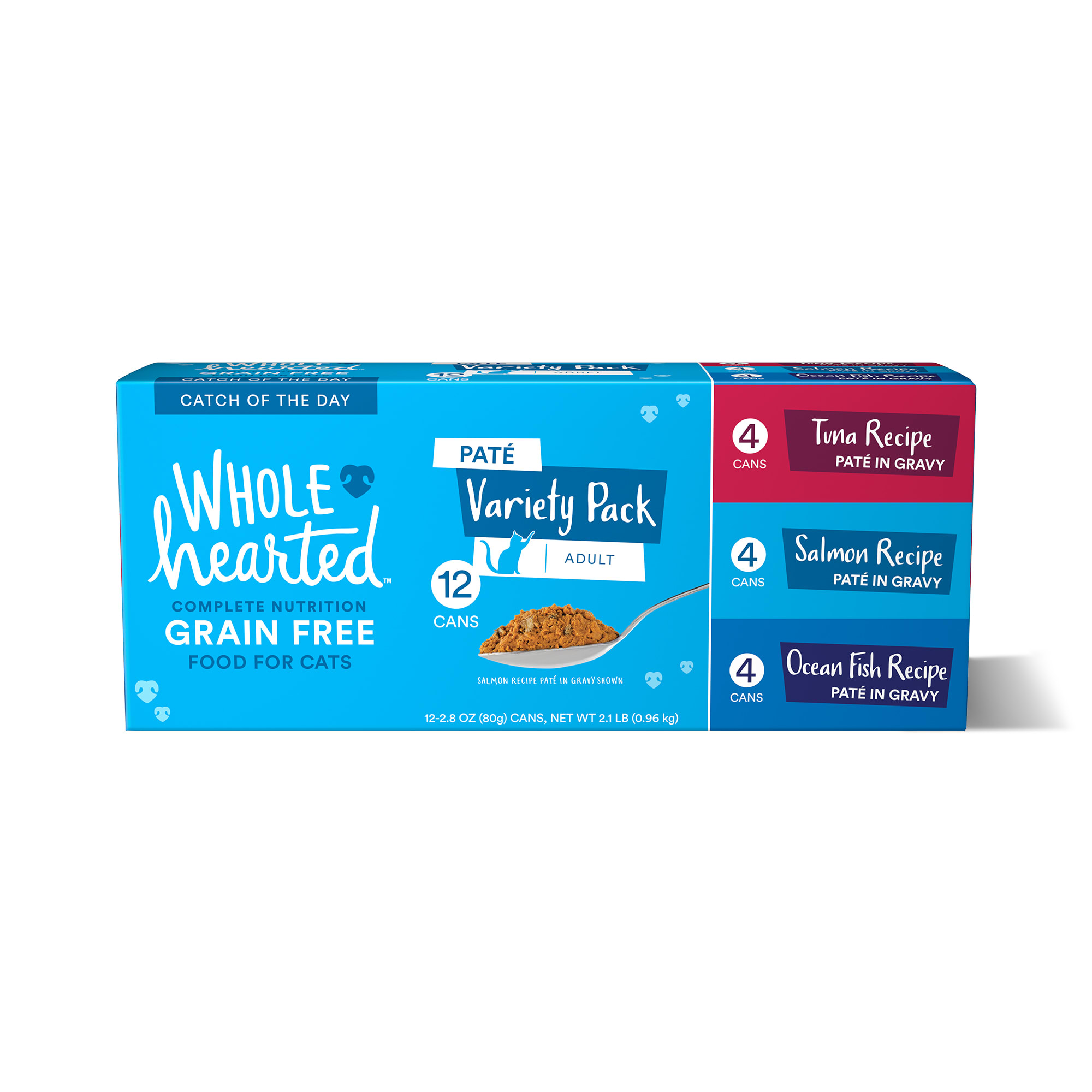 WholeHearted Grain Free Pate Catch of the Day Wet Cat Food Variety Pack for All Life Stages， 2.8 oz.