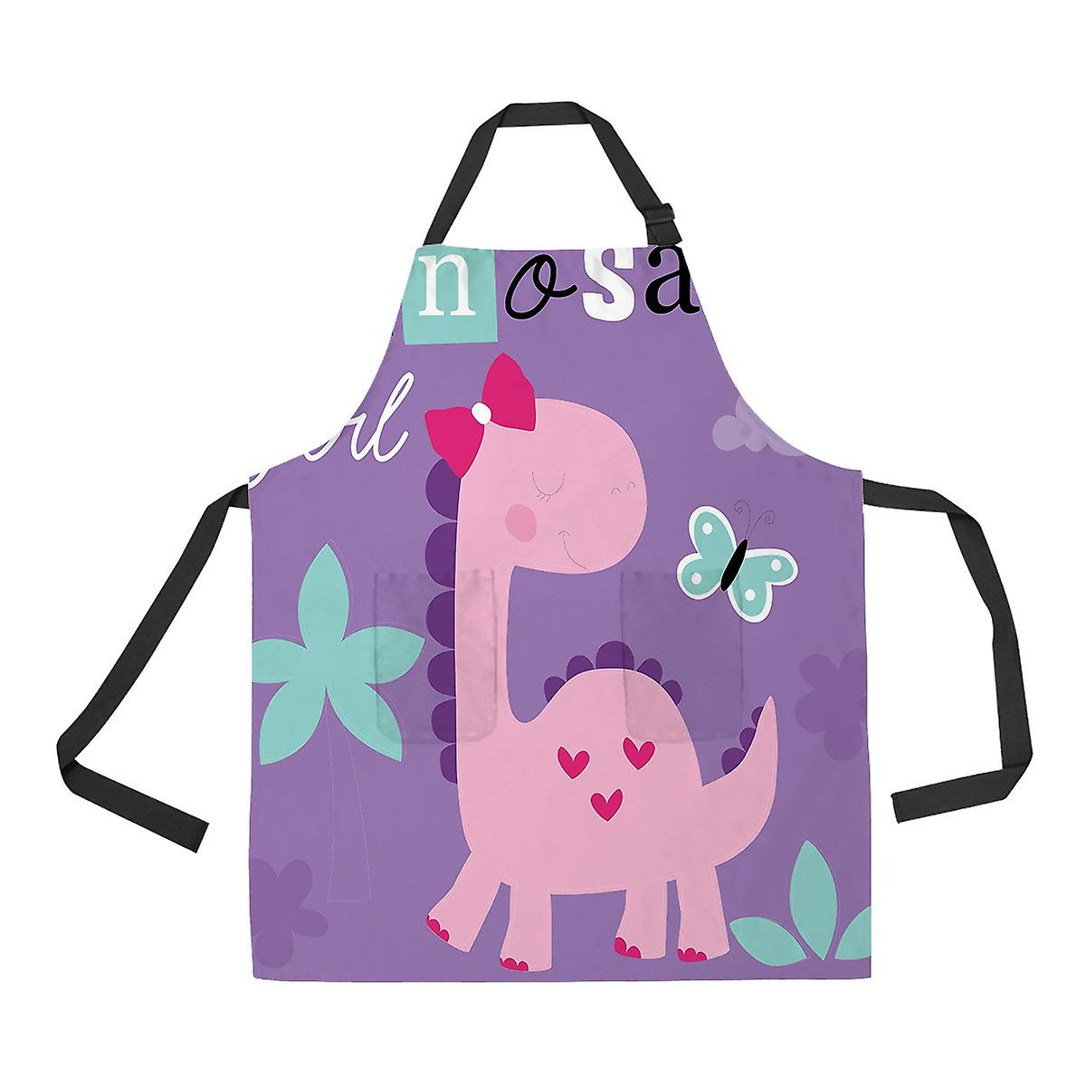 Cute Dinosaur Girl Apron Home Kitchen Apron With Pockets