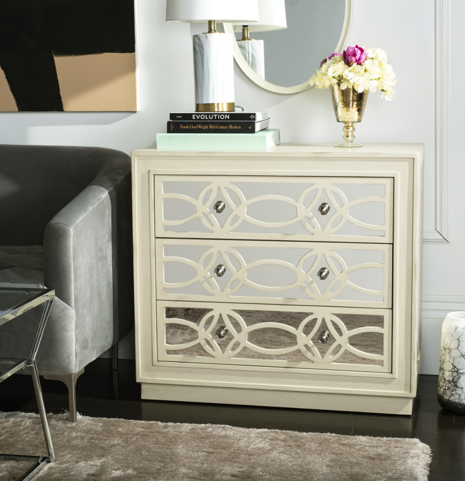 Joy 3 Drawer Chest Antique Beige/Nickel Mirror   Transitional   Accent Chests And Cabinets   by V.S.D Furniture  Houzz