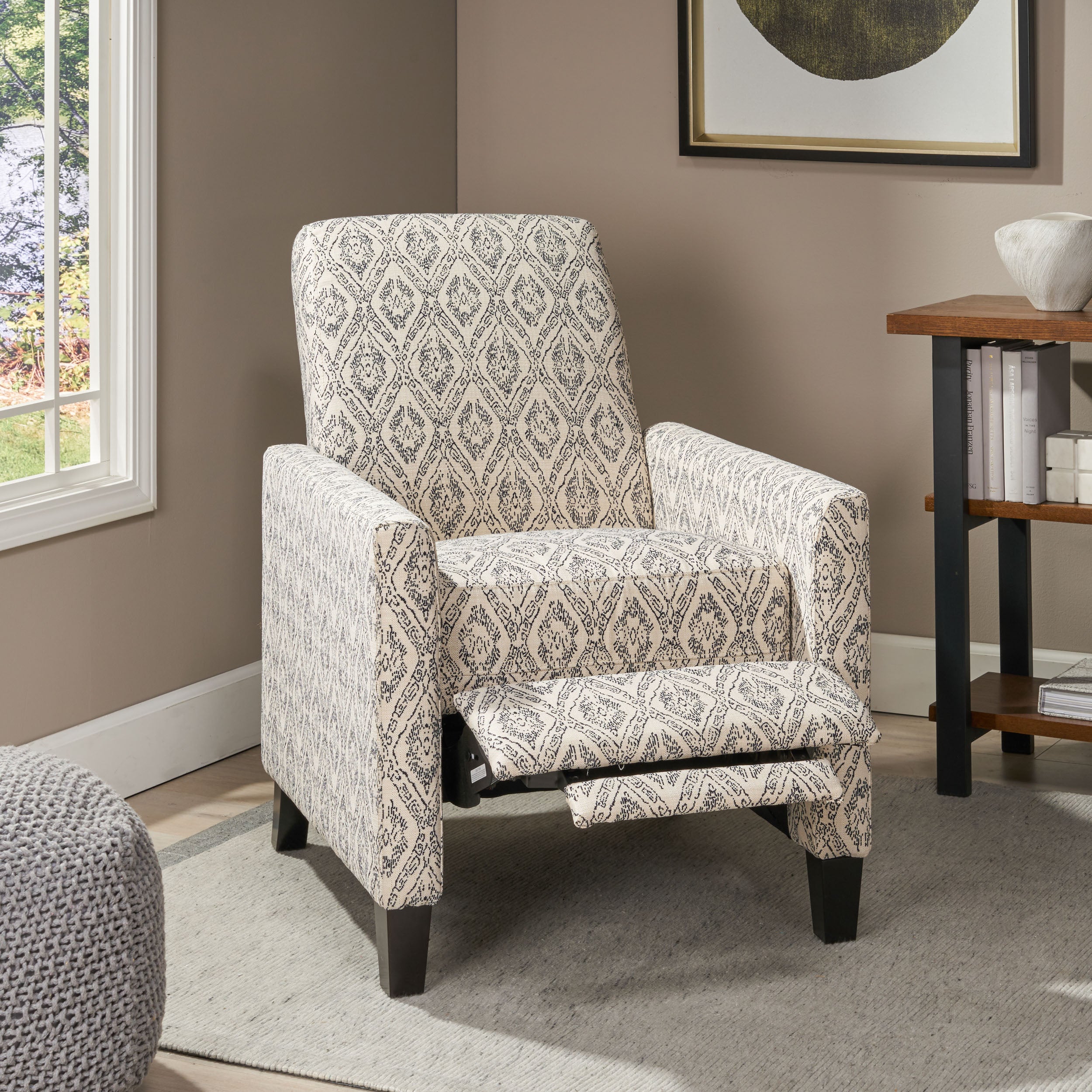 Nayan Contemporary Fabric Upholstered Push Back Recliner