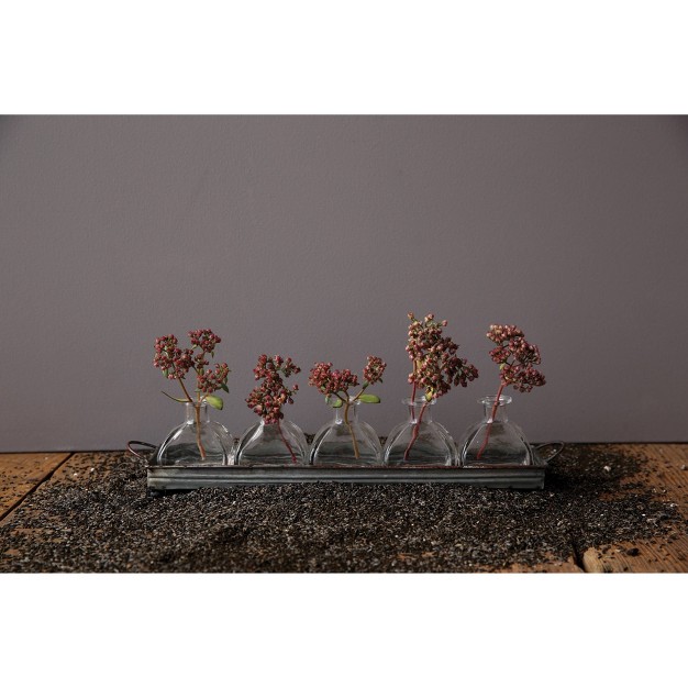 Iron Decorative Tray With 5 Glass Vases Storied Home