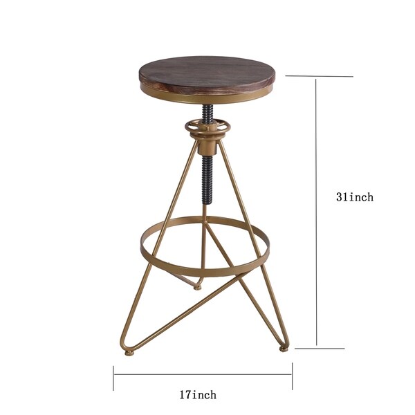 Seeken Weathered Wood and Gold Adjustable Bar Stool