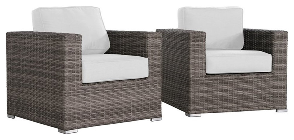 Living Source International Wicker/Rattan Club Patio Chair with Cushions in Gray   Tropical   Outdoor Lounge Chairs   by Homesquare  Houzz