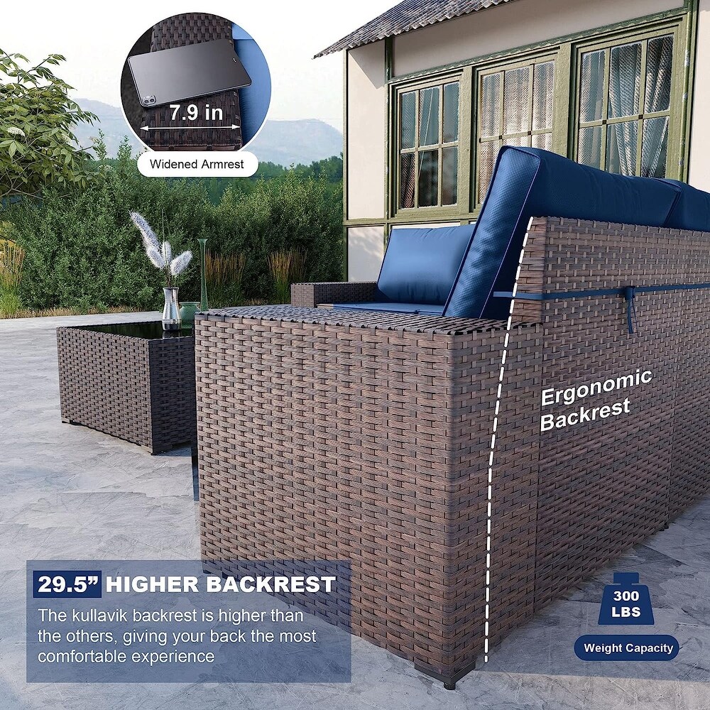 Kullavik 12 Pieces Outdoor Patio Furniture Set Sectional Rattan Sofa Set with Tempered Glass Table