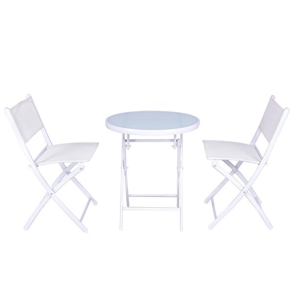 Costway 3 PCS Folding Bistro Table Chairs Set Garden Backyard Patio