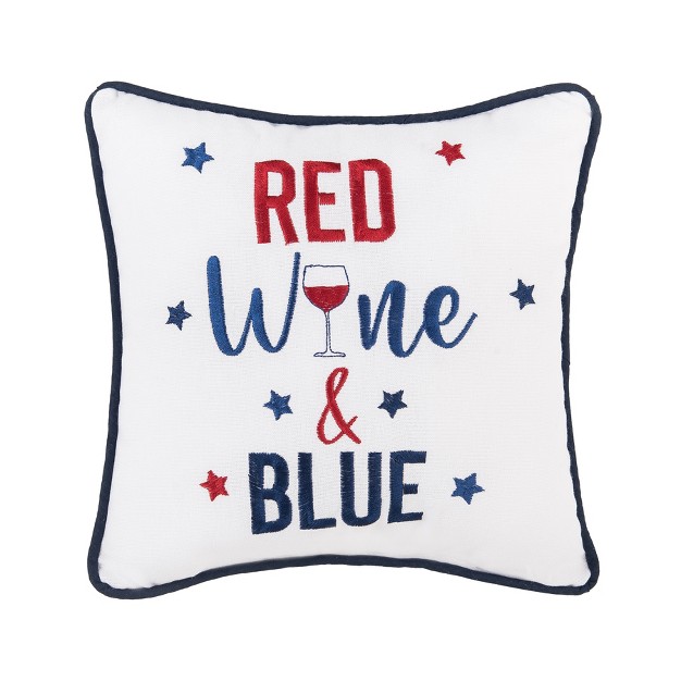 X 10 quot Red Wine amp Blue 4th Of July Embroidered Throw Pillow