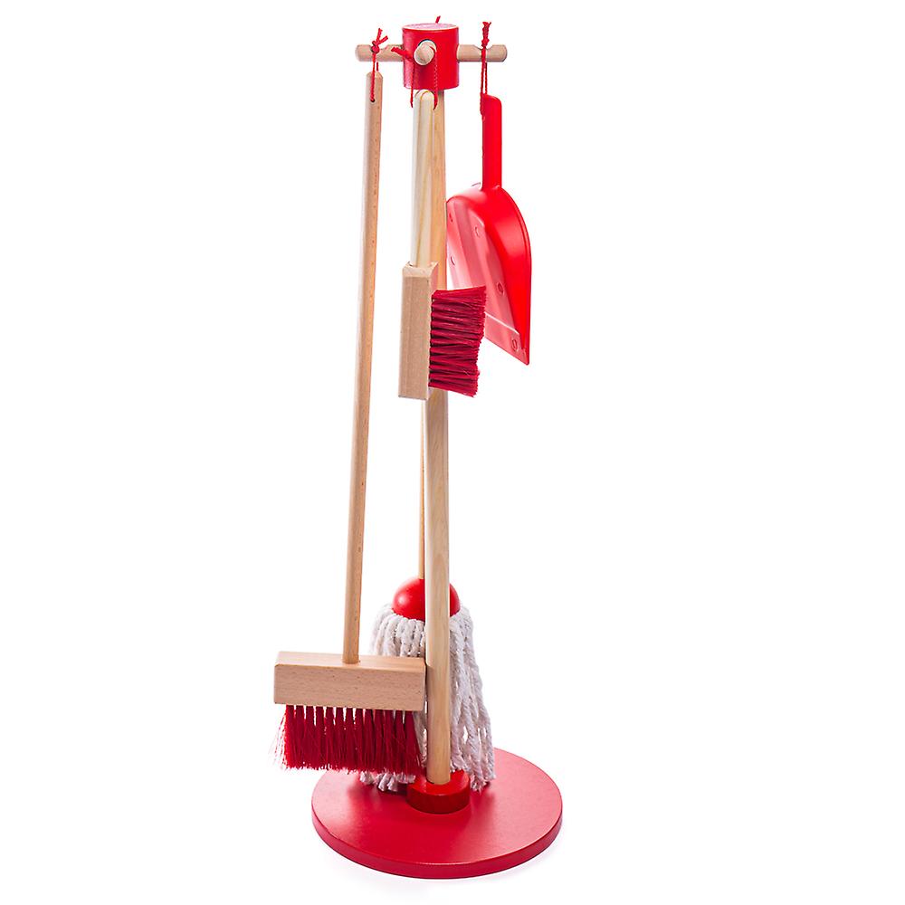 Bigjigs Toys Wooden Cleaning Set with Broom， Mop， Dustpan and Brush Roleplay