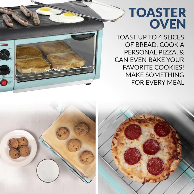 Nostalgia BST3AQ 4-Slice Blue Toaster Oven (1500-Watt)