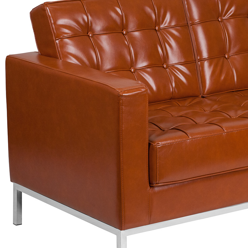 Contemporary Cognac LeatherSoft Loveseat with Stainless Steel Frame   Contemporary   Loveseats   by Pot Racks Plus  Houzz