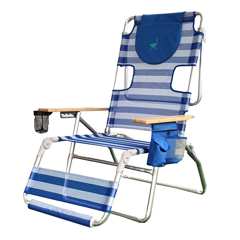 Ostrich 3-N-1 Altitude 16 Inch High Outdoor Reclining Beach Lounge Chair， Blue