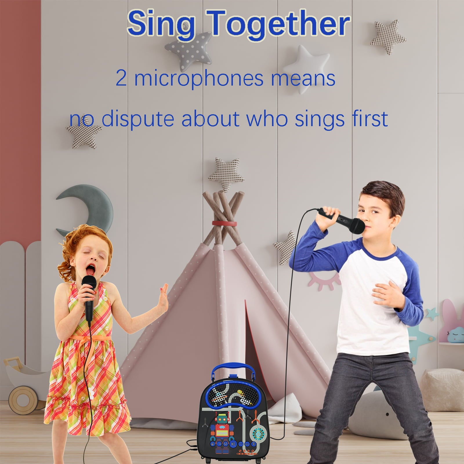 Kids Karaoke Machine for Boys Girls with 2 Microphones Portable Toddler Singing Machine Bluetooth Children Karaoke Toy Speaker Gift for Birthday Festival