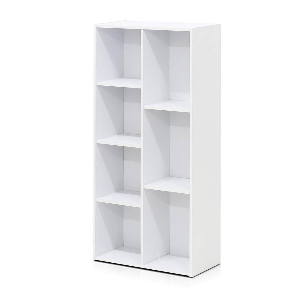 Furinno 41.7 in. White Faux Wood 7-shelf Standard Bookcase with Storage 11048WH