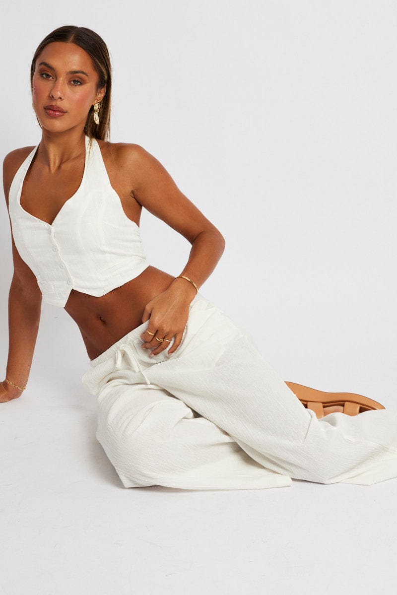 White Wide Leg Pants High Rise