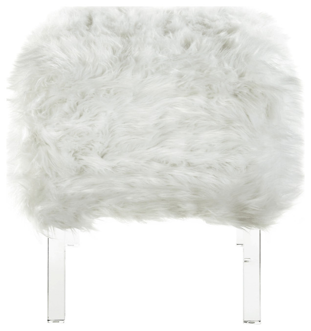 19 quotWhite Faux Fur And Clear Ottoman   Footstools And Ottomans   by HomeRoots  Houzz