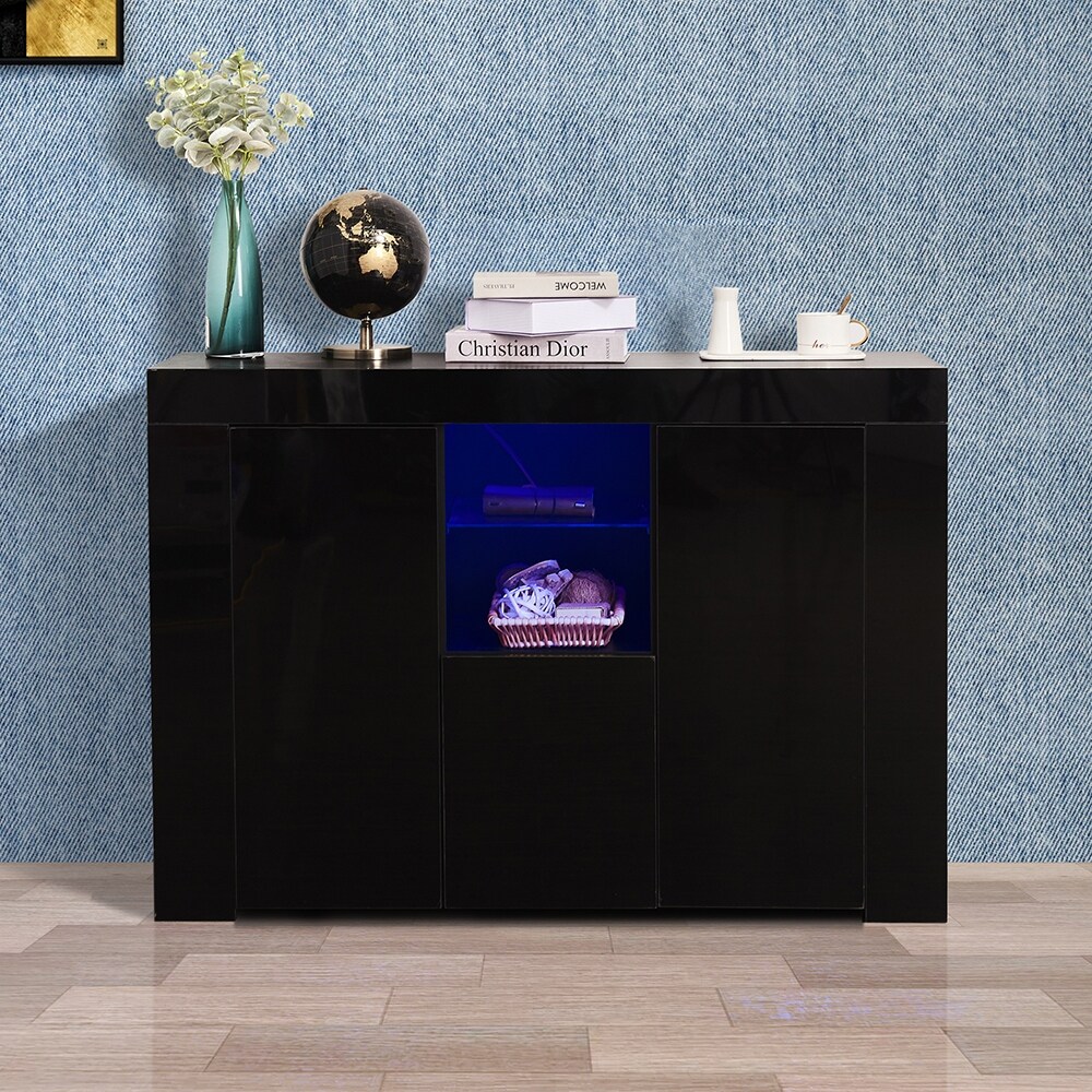 Kitchen Sideboard Cupboard with LED Light  High Gloss Dining Room Buffet